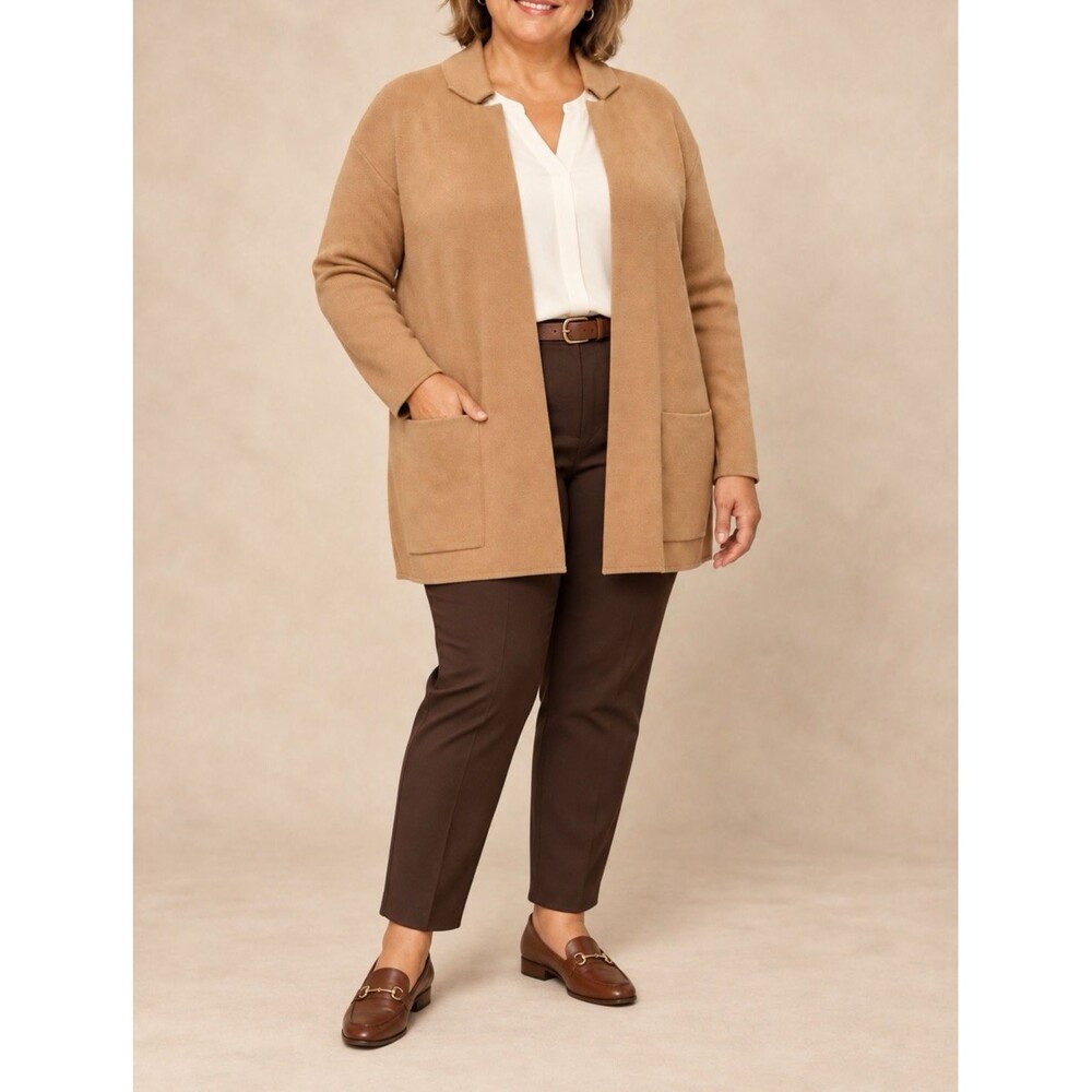 Talbots Cardigan Womens 3X Petite Camel Cotton Modal Notch Sweater Blazer